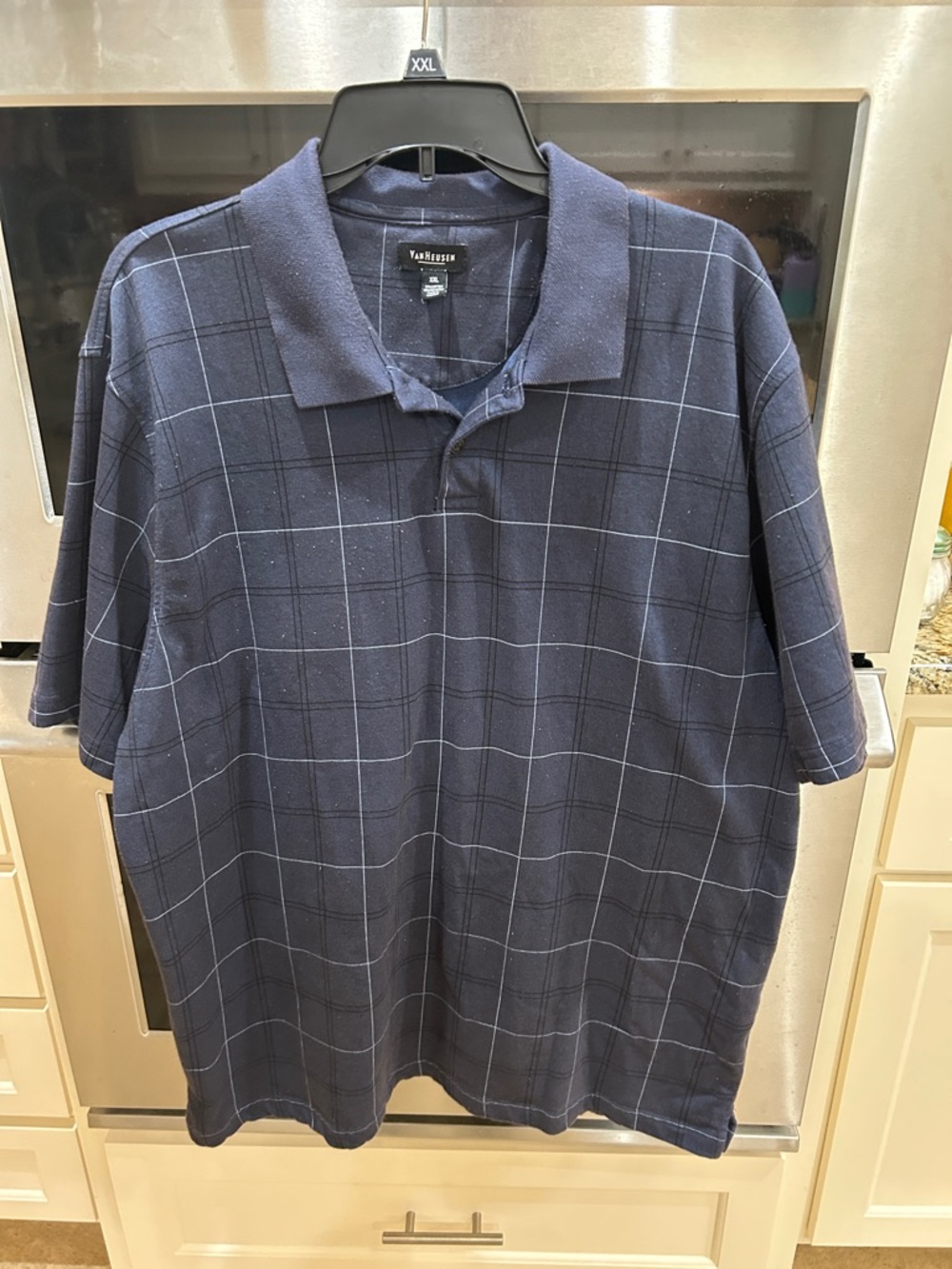 Van Heusen Men’s Navy Windowpane Short-Sleeve Polo